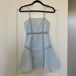 Tularosa Revolve blue A line skater dress crochet embroidered periwinkle XS